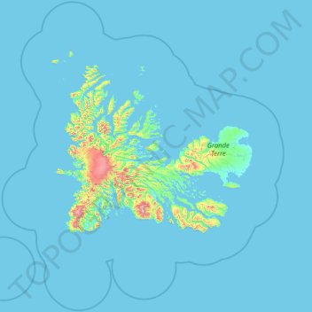 Kerguelen Archipelago topographic map, elevation, terrain