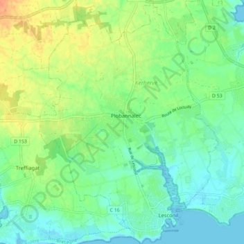 Plobannalec-Lesconil topographic map, elevation, terrain