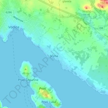 Srima topographic map, elevation, terrain