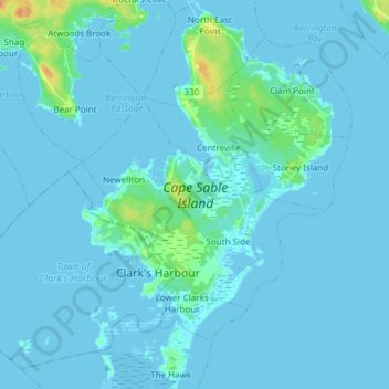 Cape Sable Island topographic map, elevation, terrain