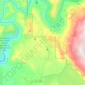 Auberry topographic map, elevation, terrain