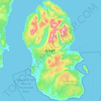 Arran topographic map, elevation, terrain