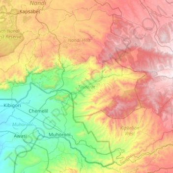 Tinderet topographic map, elevation, terrain