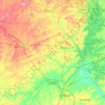 Chatham County topographic map, elevation, terrain