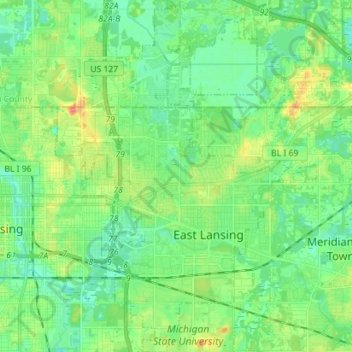 East Lansing topographic map, elevation, terrain