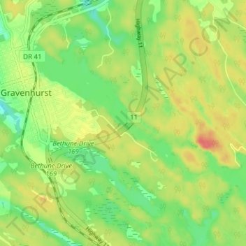 Gravenhurst topographic map, elevation, terrain