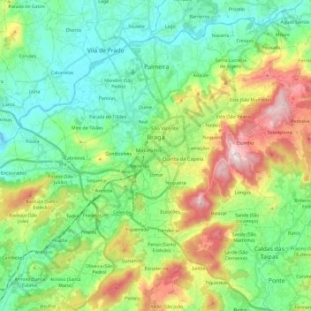 Braga topographic map, elevation, terrain