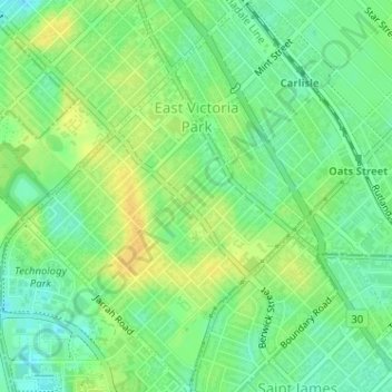 East Victoria Park topographic map, elevation, terrain