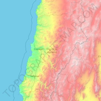 Atacama Region topographic map, elevation, terrain