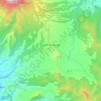 Le Morne-Rouge topographic map, elevation, terrain