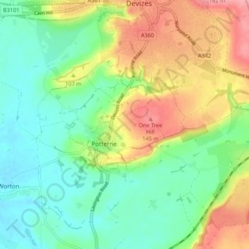 Potterne topographic map, elevation, terrain