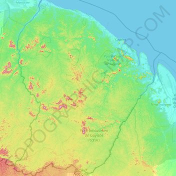 French Guiana topographic map, elevation, terrain