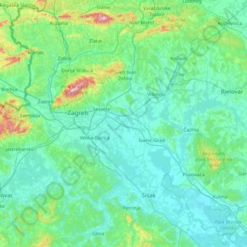 Zagreb County topographic map, elevation, terrain