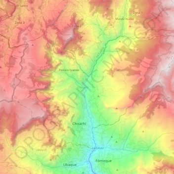 Choachí topographic map, elevation, terrain