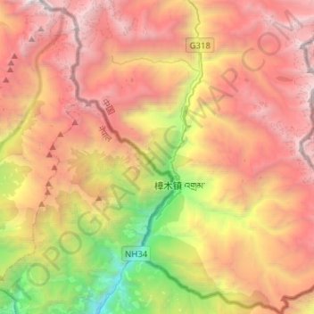 樟木镇 འགྲམ topographic map, elevation, terrain