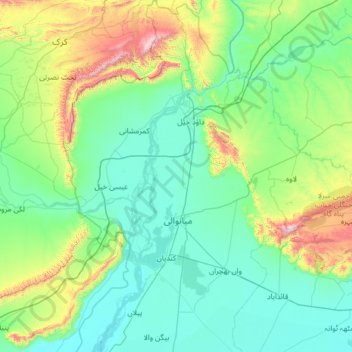 Mianwali District topographic map, elevation, terrain