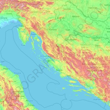 Croatia topographic map, elevation, terrain