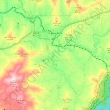 Spruce Pine topographic map, elevation, terrain