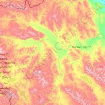 Ulaankhus topographic map, elevation, terrain