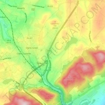 South Abington Township topographic map, elevation, terrain