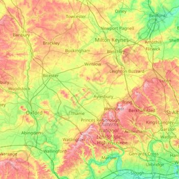 Buckinghamshire topographic map, elevation, terrain