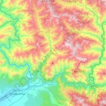 Kalsi topographic map, elevation, terrain