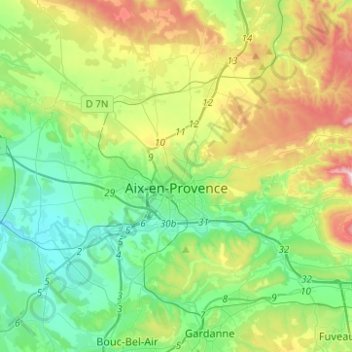 Aix-en-Provence topographic map, elevation, terrain