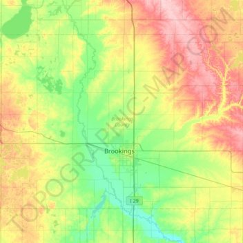 Brookings County topographic map, elevation, terrain
