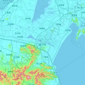 Yixing topographic map, elevation, terrain