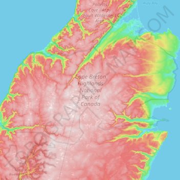 Cape Breton Highlands National Park of Canada topographic map, elevation, terrain
