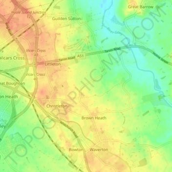 Christleton topographic map, elevation, terrain
