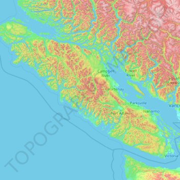 Vancouver Island topographic map, elevation, terrain