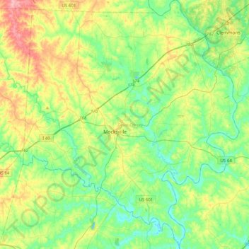 Davie County topographic map, elevation, terrain