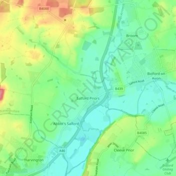 Salford Priors CP topographic map, elevation, terrain