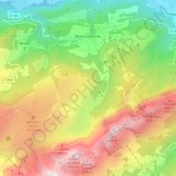 Mont-Saxonnex topographic map, elevation, terrain