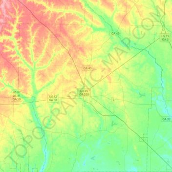 Terrell County topographic map, elevation, terrain