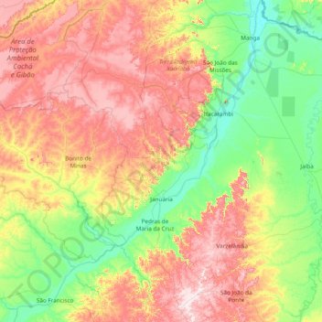 Januária topographic map, elevation, terrain
