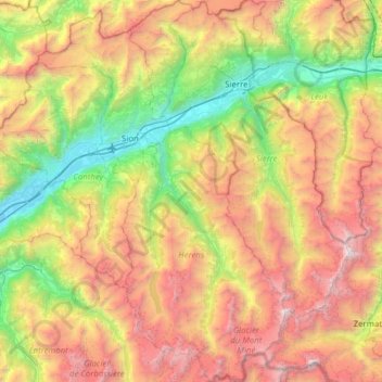 Hérens topographic map, elevation, terrain