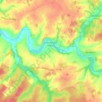 Chemillé-sur-Indrois topographic map, elevation, terrain
