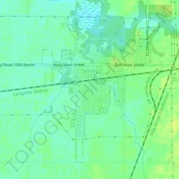Sidney topographic map, elevation, terrain