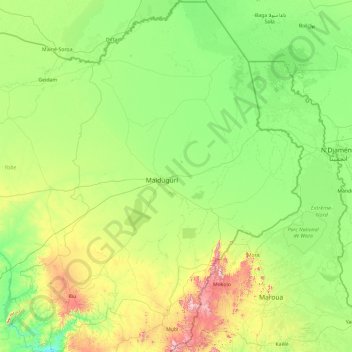 Borno State topographic map, elevation, terrain