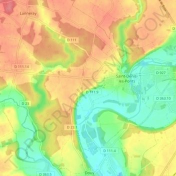 Saint-Denis-les-Ponts topographic map, elevation, terrain