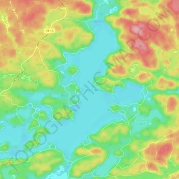 Drag lake topographic map, elevation, terrain