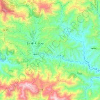 Sandhikharka topographic map, elevation, terrain