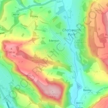 Edensor CP topographic map, elevation, terrain