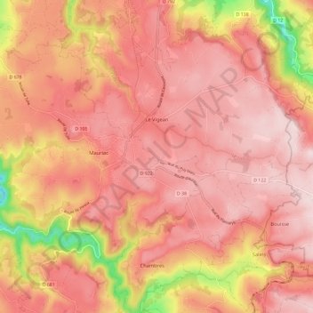 Le Vigean topographic map, elevation, terrain