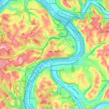 West Mifflin topographic map, elevation, terrain