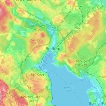 Bedford topographic map, elevation, terrain