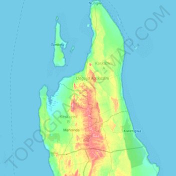 Zanzibar North topographic map, elevation, terrain