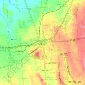 City of Auburn topographic map, elevation, terrain